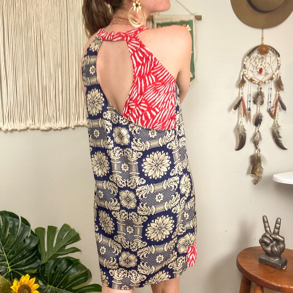 THML Anthropologie Mixed Print Navy  Red  Floral Sleeveless Dress  Small